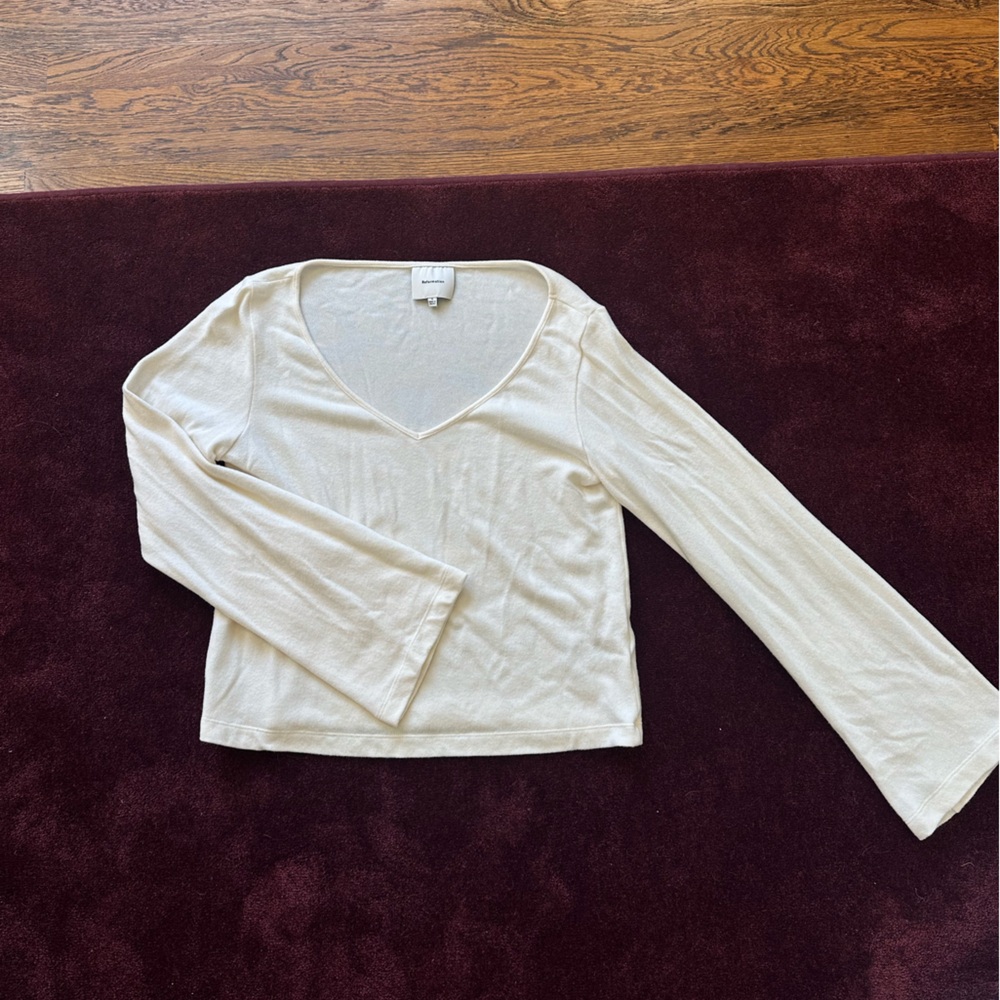 Reformation Cream V-Neck Long Sleeve Top
